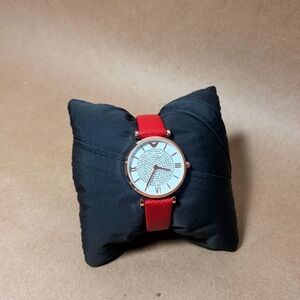 Red Strap Watch with Crystal Accents